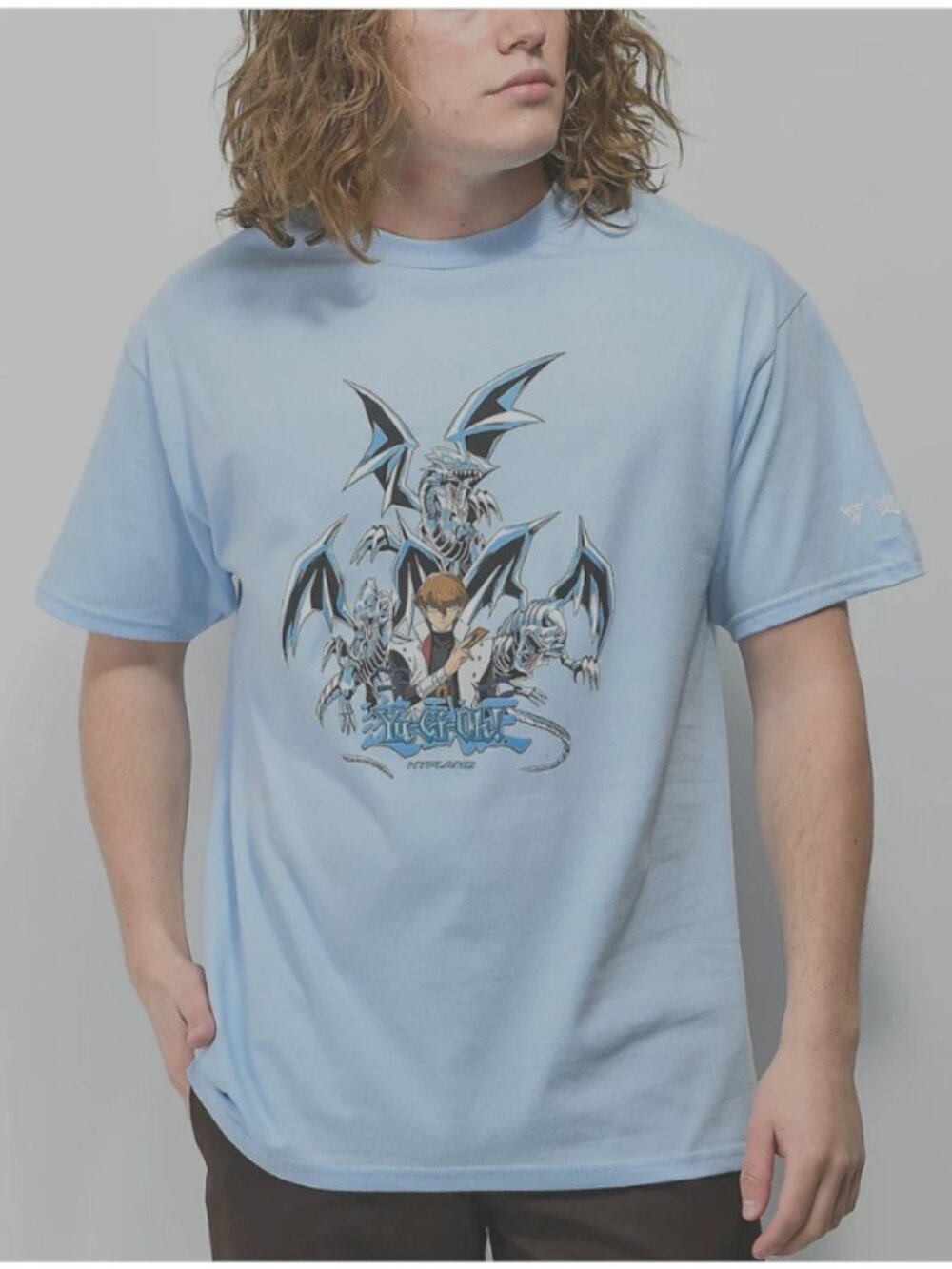 Hypland x Yu-Gi-Oh Mens Seto Kaiba Blue Eyes Light Blue Manga Shirt New S, M, L